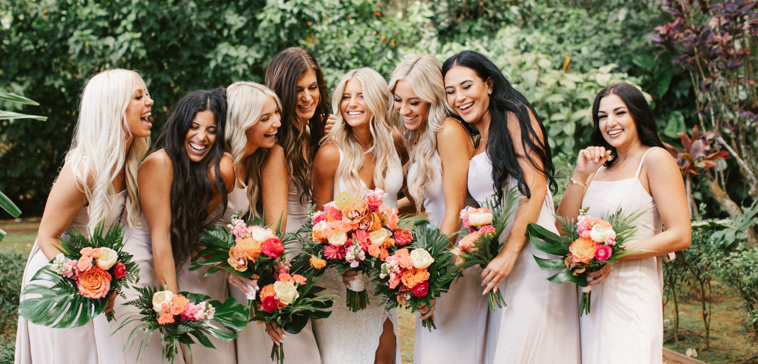 group of bridesmaids with spray tans